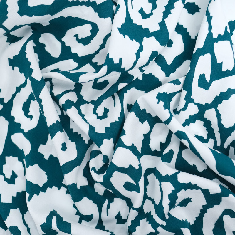 Viscose Motif Ethnique Blanc et Emeraude - Maison Klem